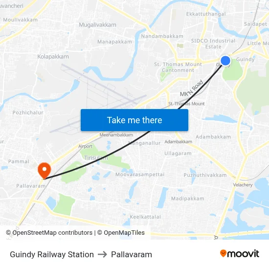 Guindy Railway Station to Pallavaram map