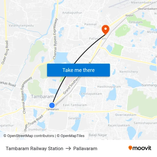 Tambaram Railway Station to Pallavaram map