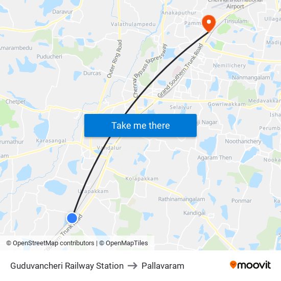 Guduvancheri Railway Station to Pallavaram map
