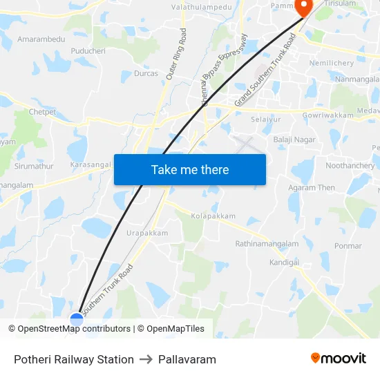 Potheri Railway Station to Pallavaram map