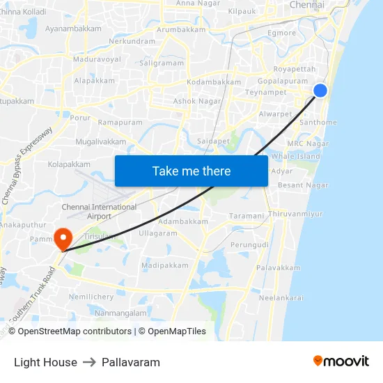Light House to Pallavaram map