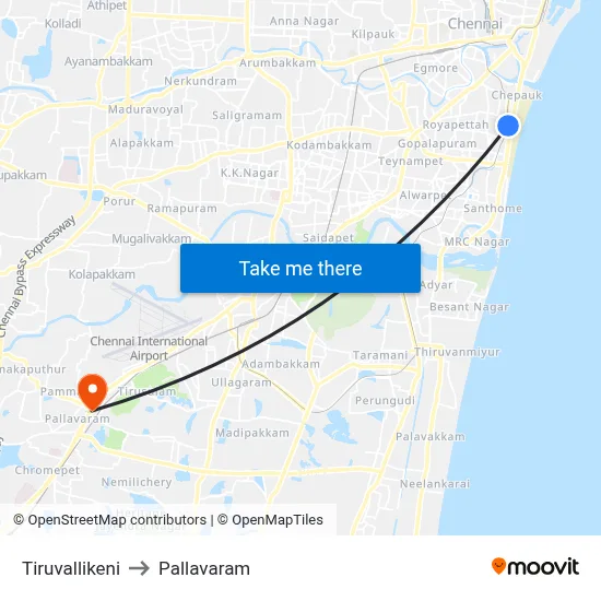 Tiruvallikeni to Pallavaram map