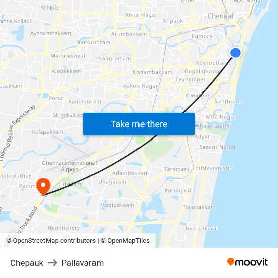 Chepauk to Pallavaram map