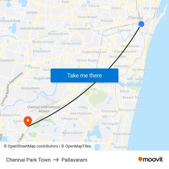 Chennai Park Town to Pallavaram map