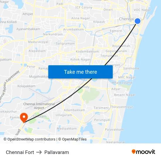 Chennai Fort to Pallavaram map
