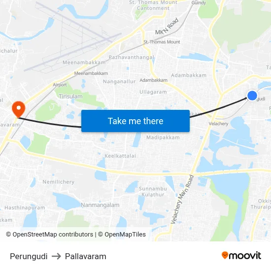Perungudi to Pallavaram map