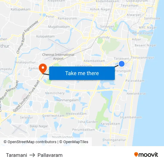 Taramani to Pallavaram map