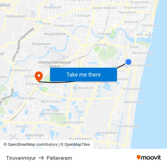 Tiruvanmiyur to Pallavaram map