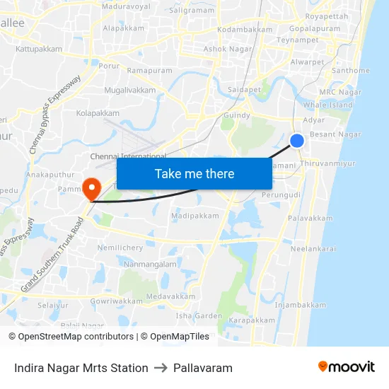 Indira Nagar Mrts Station to Pallavaram map