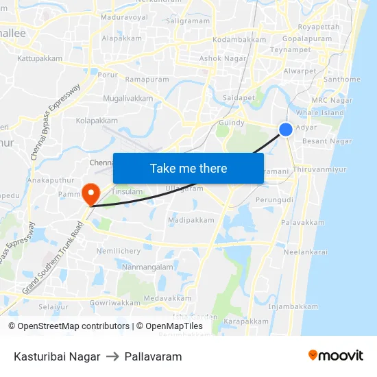 Kasturibai Nagar to Pallavaram map