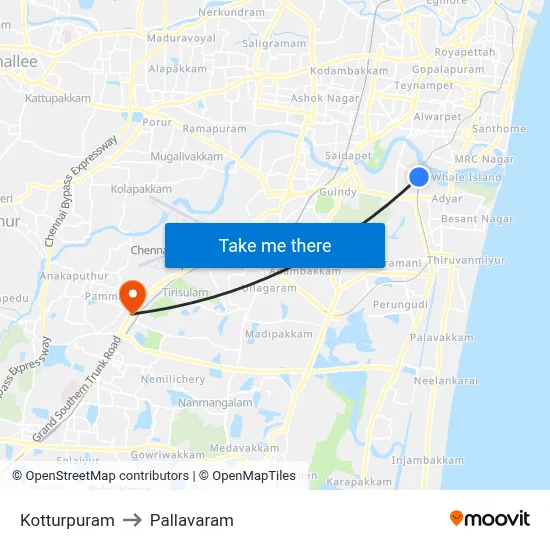 Kotturpuram to Pallavaram map