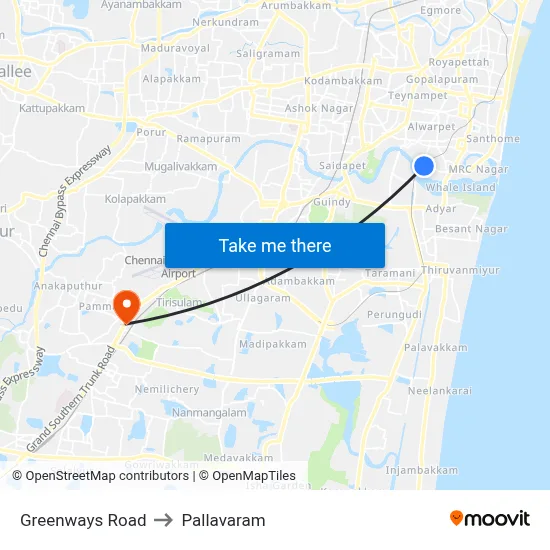 Greenways Road to Pallavaram map