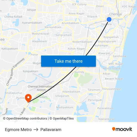 Egmore Metro to Pallavaram map