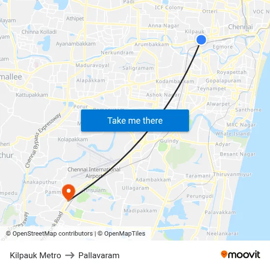 Kilpauk Metro to Pallavaram map