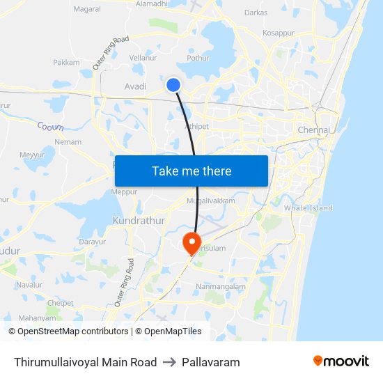 Thirumullaivoyal Main Road to Pallavaram map