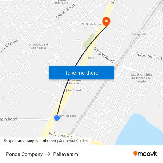Ponds Company to Pallavaram map