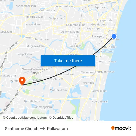Santhome Church to Pallavaram map