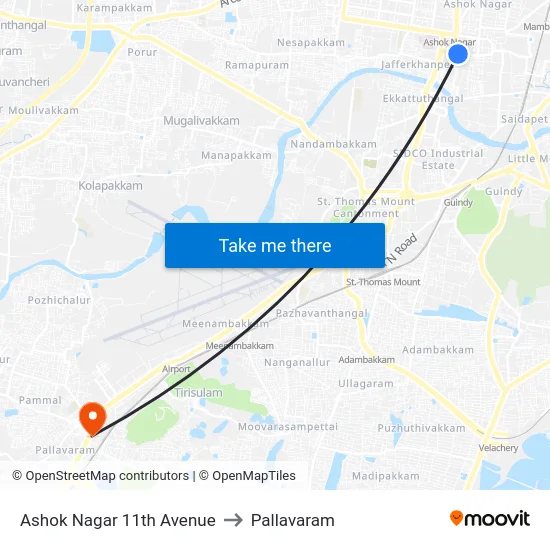 Ashok Nagar 11th Avenue to Pallavaram map
