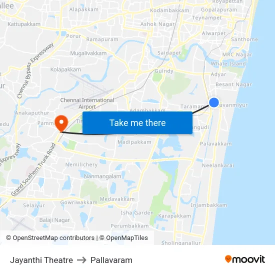 Jayanthi Theatre to Pallavaram map