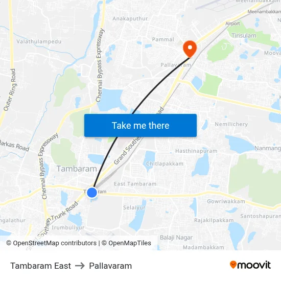 Tambaram East to Pallavaram map