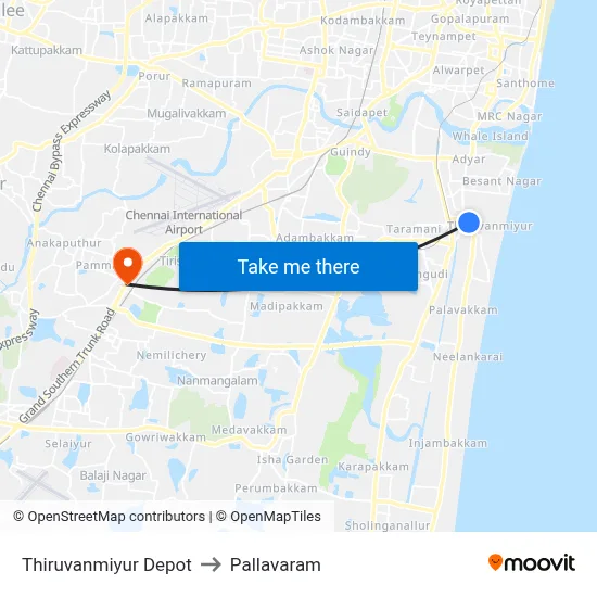 Thiruvanmiyur Depot to Pallavaram map