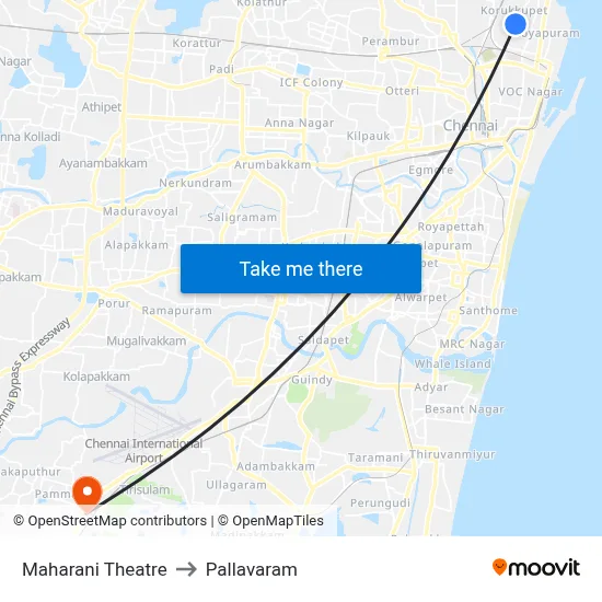 Maharani Theatre to Pallavaram map