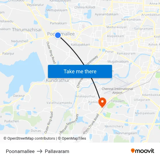 Poonamallee to Pallavaram map