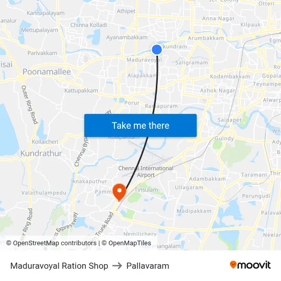 Maduravoyal Ration Shop to Pallavaram map
