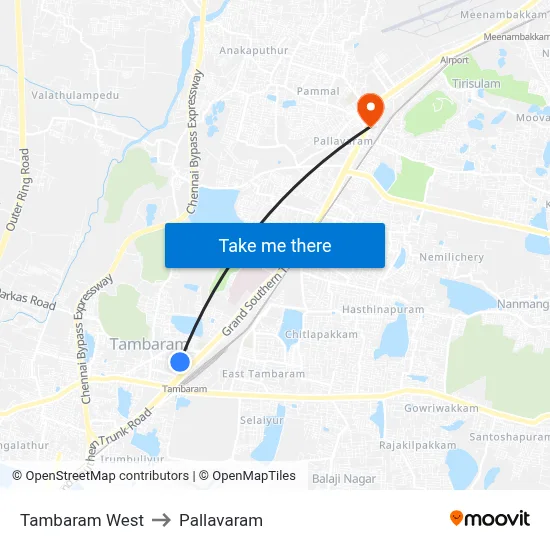 Tambaram West to Pallavaram map