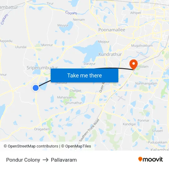 Pondur Colony to Pallavaram map