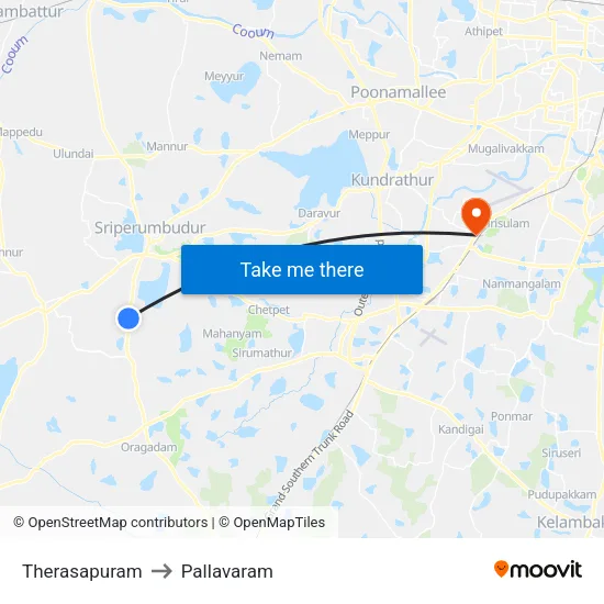 Therasapuram to Pallavaram map