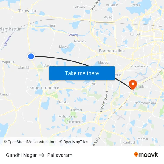 Gandhi Nagar to Pallavaram map