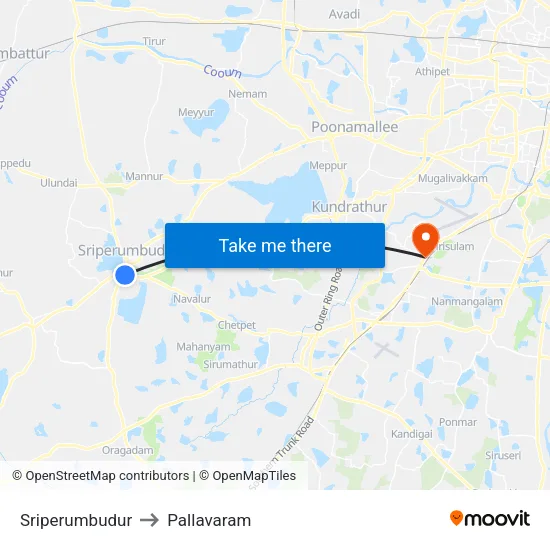 Sriperumbudur to Pallavaram map