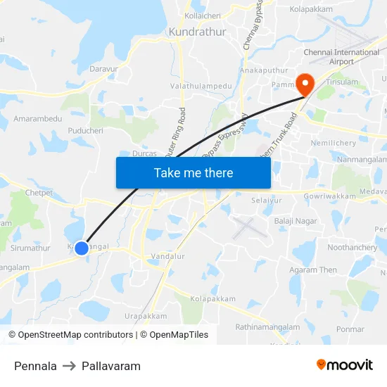 Pennala to Pallavaram map