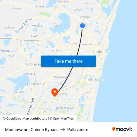 Madhavaram Chinna Bypass to Pallavaram map