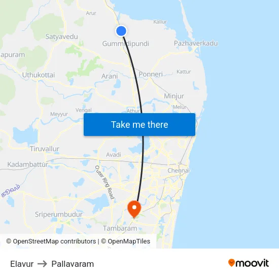 Elavur to Pallavaram map