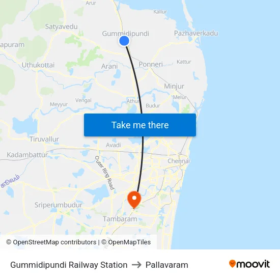 Gummidipundi Railway Station to Pallavaram map