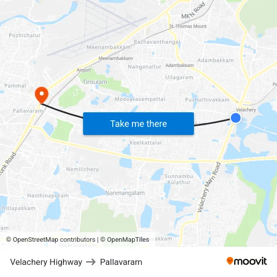 Velachery Main Road to Pallavaram map