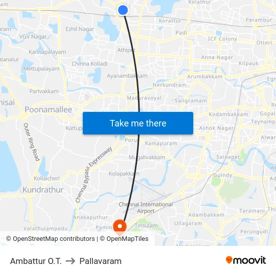 Ambattur O.T. to Pallavaram map
