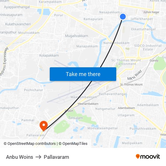 Anbu Woins to Pallavaram map