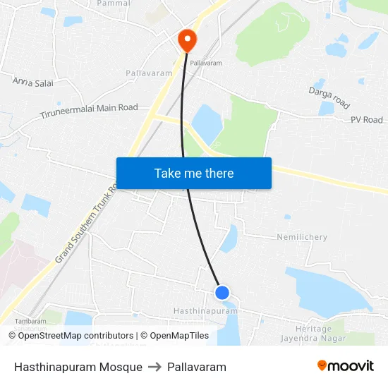 Hasthinapuram Mosque to Pallavaram map