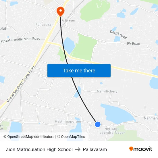 Zion Matriculation High School to Pallavaram map