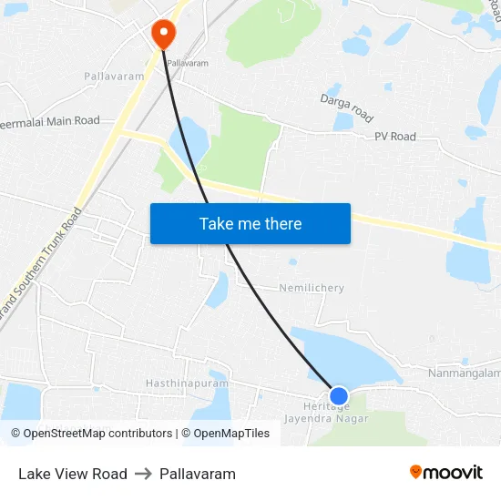 Lake View Road to Pallavaram map