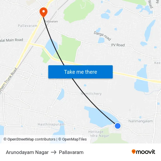 Arunodayam Nagar to Pallavaram map