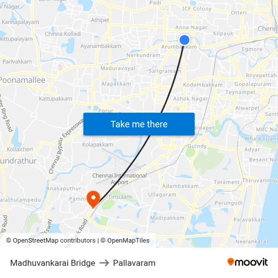 Madhuvankarai Bridge to Pallavaram map