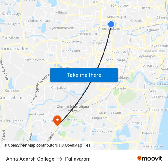 Anna Adarsh College to Pallavaram map