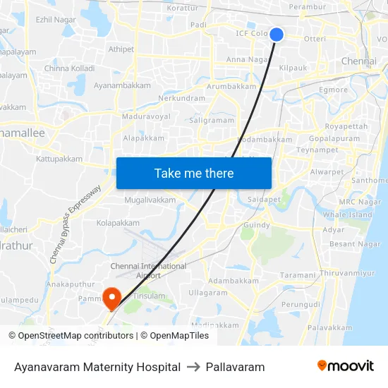 Ayanavaram Maternity Hospital to Pallavaram map