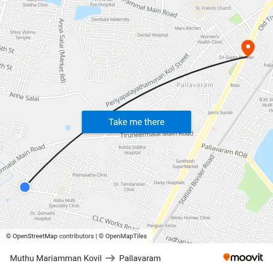 Muthu Mariamman Kovil to Pallavaram map