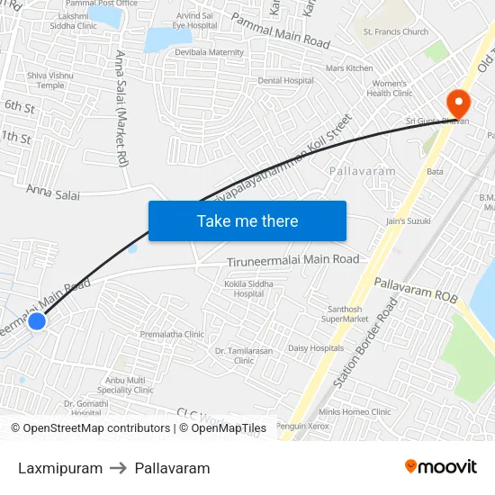 Laxmipuram to Pallavaram map