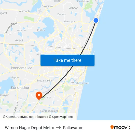 Wimco Nagar Depot Metro to Pallavaram map